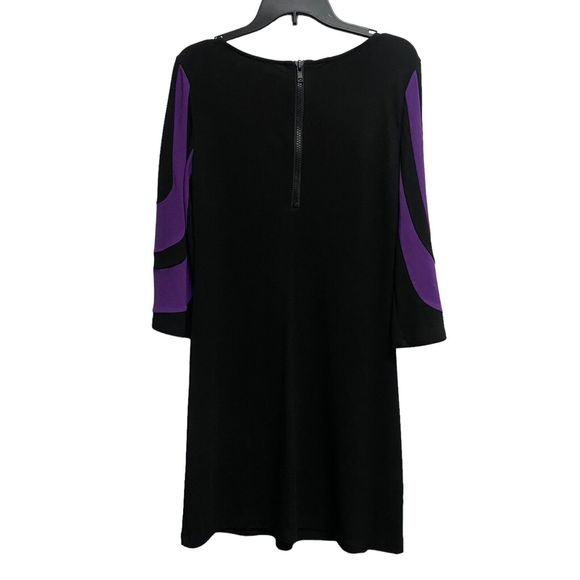 Muse Women’s Sz 10 Shift Black Purple 3/4 Sleeve Dress Casual Silhouette NEW - Picture 8 of 8